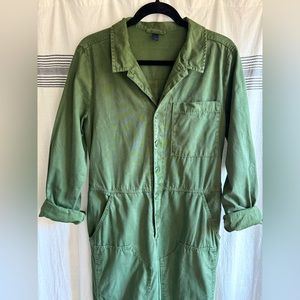 Green cotton long sleeve jumpsuit